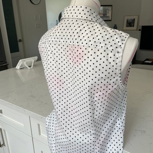 Jones New York Signature Slvless Button Down Polka Dot Print Blouse Wht Blk Sz S - Picture 6 of 10